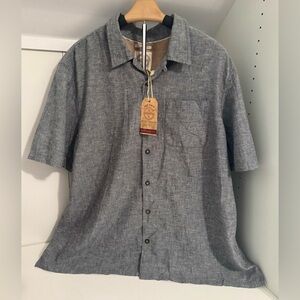 Fat Face Men's Charcoal Linen Blend Button‎ Down Short Sleeve Shirt Size:XXL NWT